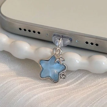 1 Uds. Lindo diamante estrella teléfono tapón antipolvo accesorios decoración colgante para iPhone para Samsung puerto de carga tipo C 1