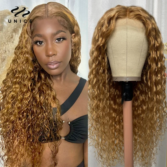UNice Hair Light Golden Brunette Glossy Water Wave 13x4 Lace Front Wig  Brazilian Lace Front Human Hair Wigs Colored Lace Wigs - AliExpress