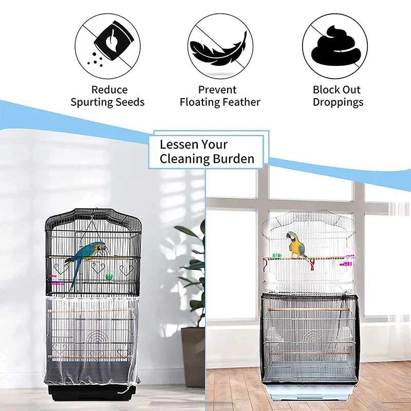 Bird Cage Cover Universal Bird Cage Seed Catcher Guard Net Cover Parrot Nylon Mesh Net Cover Airy Cage Stretchy Skirt for Round Square Cages
