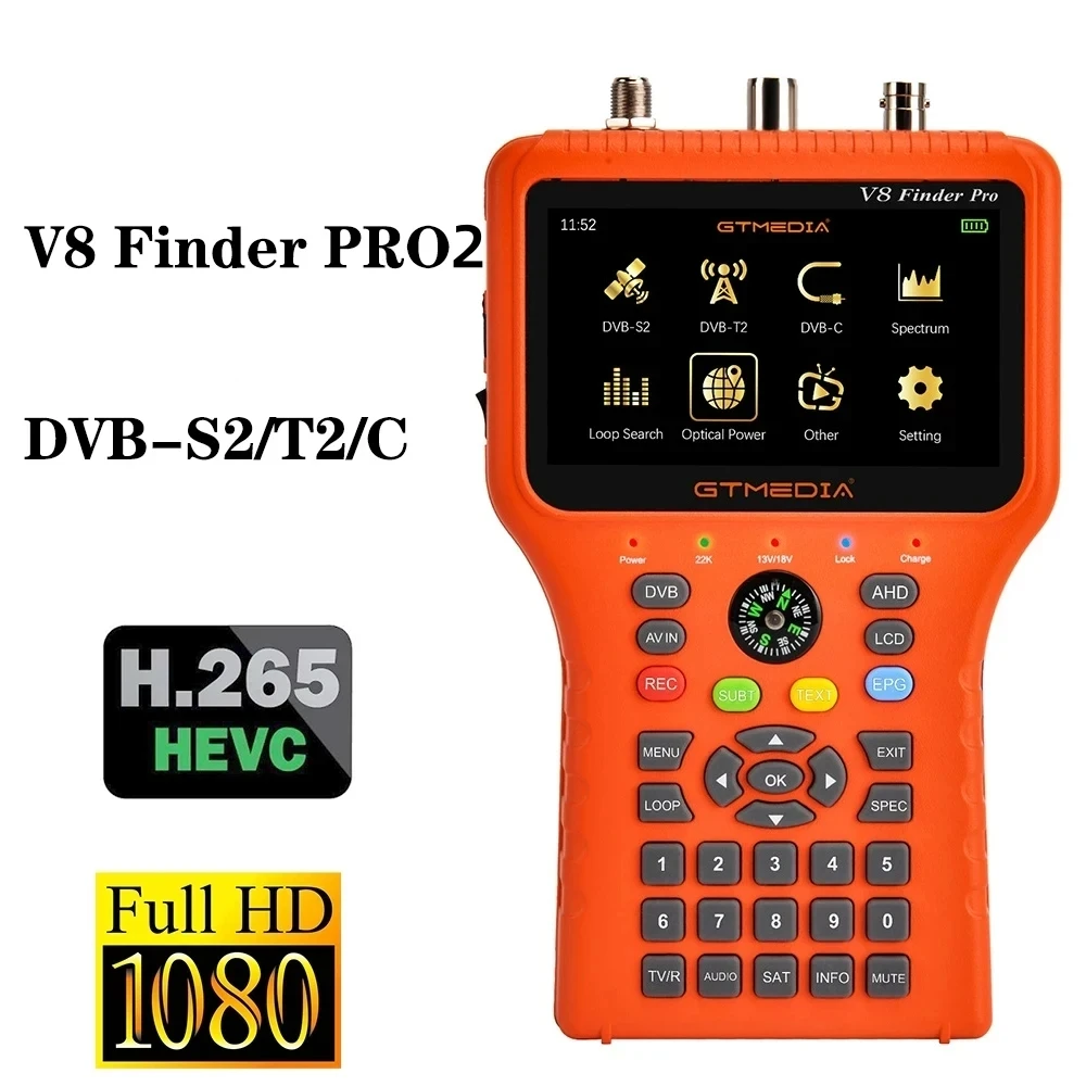 GTMEDIA V8 Finder Pro 2 Upgraded Satellite Signal Finder DVB-S2X/S2/S/T2/T/C H.265 Auto Calculate Angle of AZ,EL Support ACM