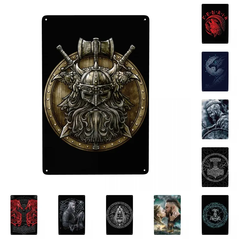 Vintage Viking Shield Metal Sign Personalizzato Valhalla Tin Platform Yard Wall Decor Arte Decorativa