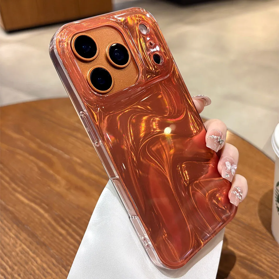 Luminous Water Ripple Silicone Case with Unique Orange Camera Protection - Shockproof Cover