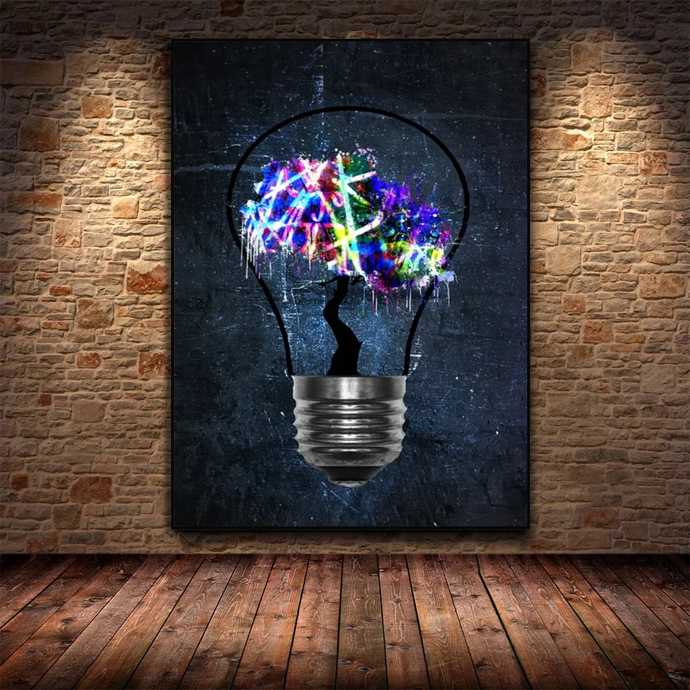 

Abstract Light Bulb Wall Art Print, Colorful Graffiti Desk Lamp, Canvas Painting, Modern Electrician Gift, Teenagers Room Decor