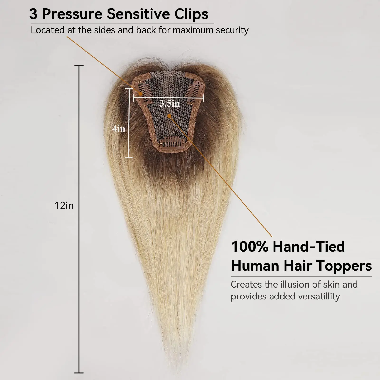 Ombre Blonde Human Hair Toppers with Bangs HairPieces for Hair Loss Remy Human Topper Silk Top Base Extension Overhead