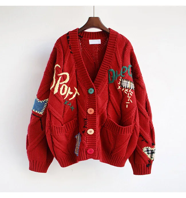 Cozy Women's Sweater Spring Female Chic Comfortable Cardigan Lady Clothing Letter Red Unique Women Sweater red sweater