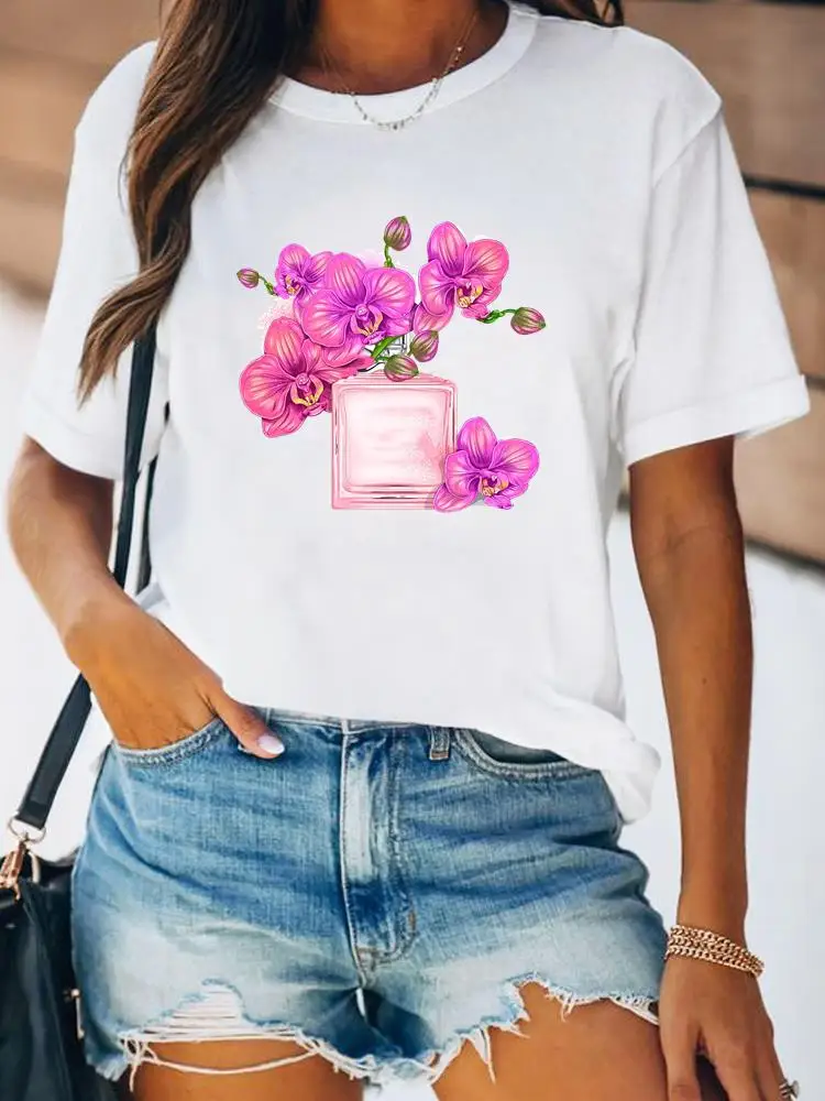 Women Spring Fashion Summer Female Tee Shirt Print Clothes Lady Short Sleeve Flower Lovely Floral Trend 90s Graphic T-shirt