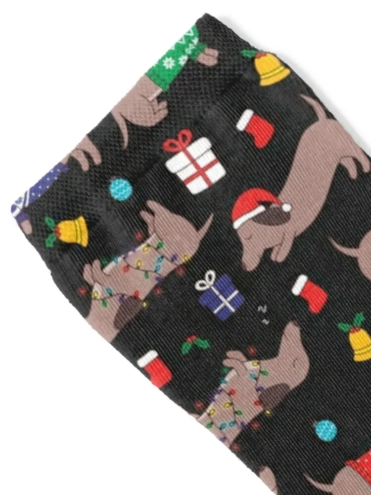 Christmas Sweater Dachshund Dog on Black Socks Hiking boots funny sock socks cotton Mens Socks Women's