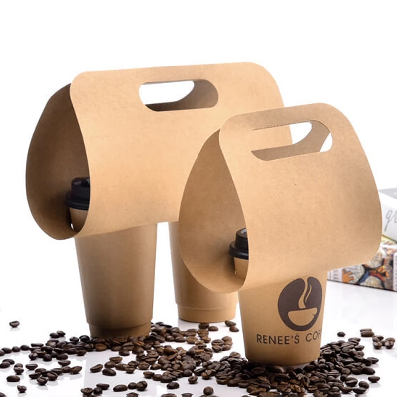 

Custom Creative Cup Holder Single and Double Cup Portable Takeaway Coffee Milk Tea with Cups Packing Holder