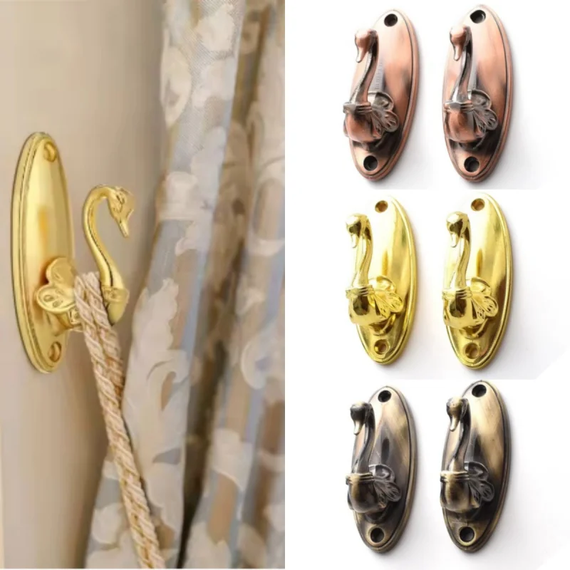 레트로 유럽 스타일 커튼 타이 후크 레트로 백조 골드 후크 행거 스토리지 랙 브..