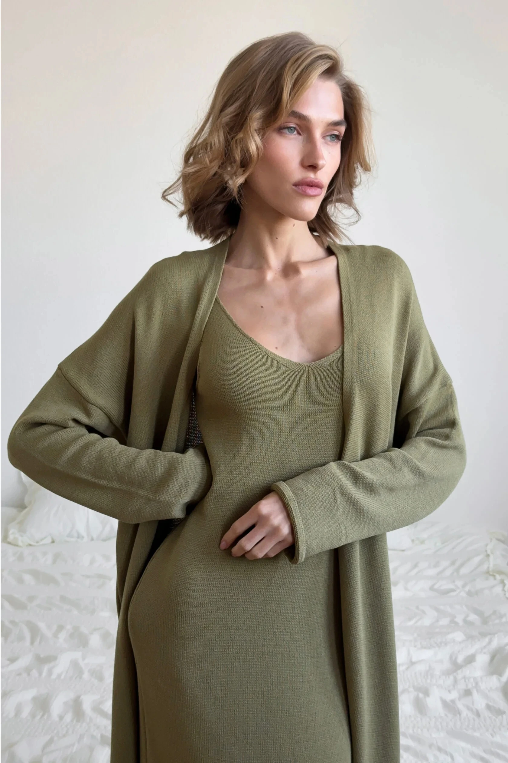 Hirsionsan Soft Loose Sets Women Two Pieces Long Sleeve Cardigan & Vest Dresses Elegant Female Hollow Outfits Cotton Tracksuit Image 37