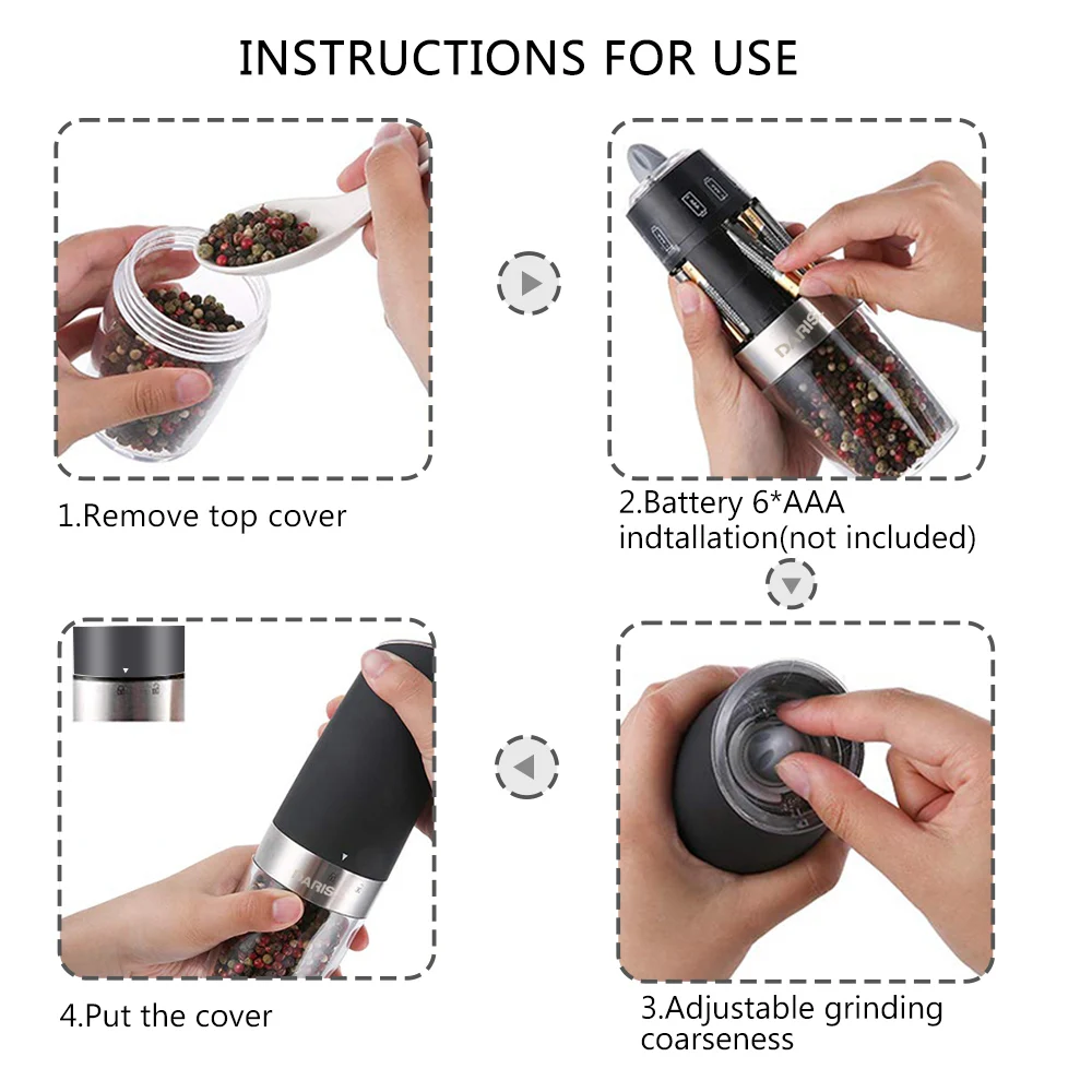 Electric Salt and Pepper Grinder Adjustable Gravity Spice Mill Kitchen  Gadgets and Accessories Transparent Smart Spice Grinder