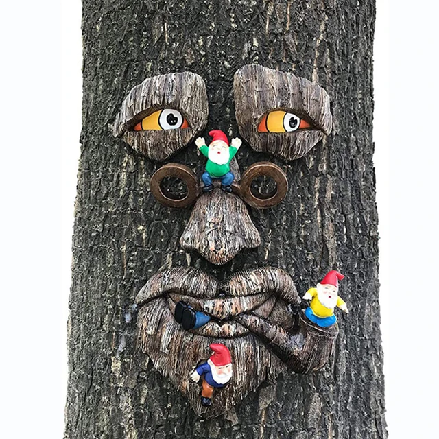 Décorations de pâques de visages d'arbre, Sculpture de visage d'arbre de  vieil homme, écorce caractéristiques faciales, décoration extérieure d'art  de jardin - AliExpress