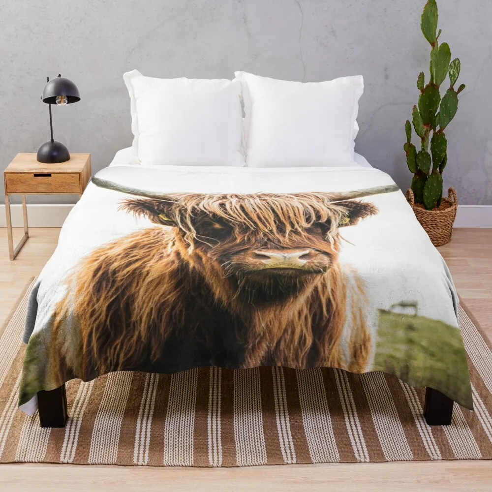 

Hairy brown cow in a meadow Throw Blanket Fuzzy Blanket Furry Blankets Bed Fashionable Blanket