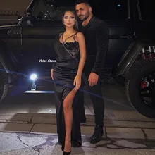

New Style Sexy One Shoulder Prom Dresses 2022 With Applique Long Sleeve Evening Party Gowns Side Split Cocktail Women Wear New