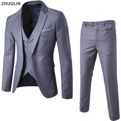 Men Blazers Sets 3 Pieces Wedding 2 Suits Luxury Elegant Formal Business Full Vest Pants Coats Classic Jackets Free Shipping