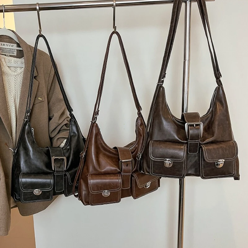 Retro Large Capaci Casual Women's Tote Bag Underarm Bag Fall Winter 2026 New Sle Double oulder Bapa Trendy Leisure Handbags