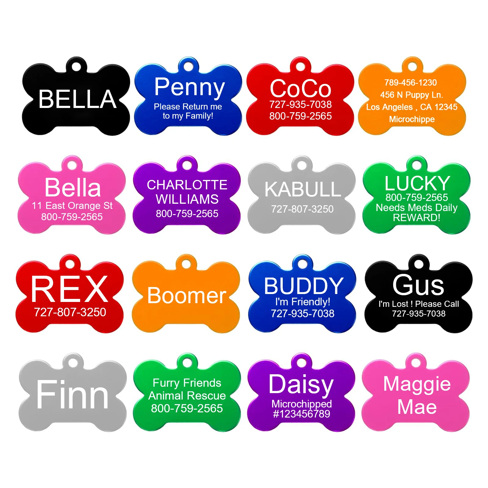 

Engraving Pet ID Tags in 8 Shapes, 8 Colors, and Two Sizes - Personalized Dog and Cat Tags with Customizable Text