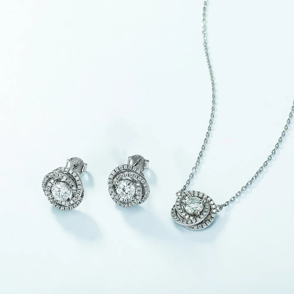 D VVS1 Moissanite Diamond Jewelry Set For Women 925 Sterling Silver 18K Plated Flower Pendant Necklace Stud Earring Gifts