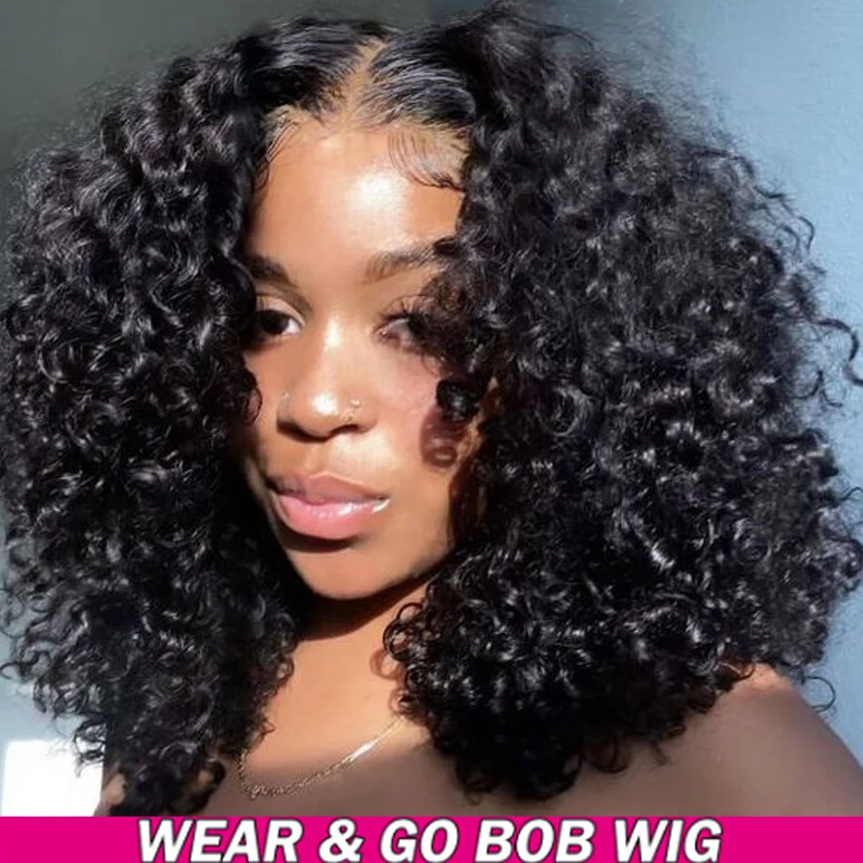 

13X4 Glueless Lace Front Human Hair Wigs Short Water Wave Bob Human Hair Wigs 4X4 Closure Wig HD Transparent Lace Wig Deep Curls