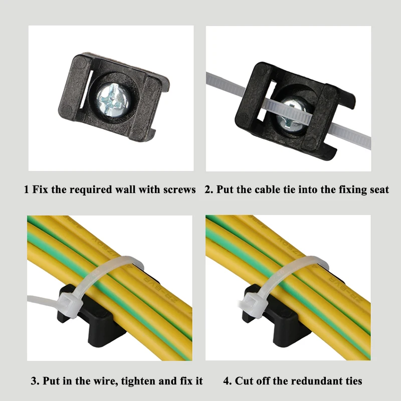 Description Picture 4 of itemCable Tie Mounts Seat Fixed Seat 100pcs Wire Buddle Saddle Type Plastic Holder White Black Plastic Saddle Cable Mount Holder