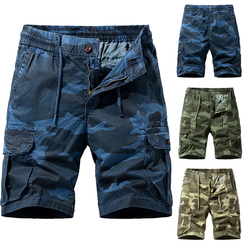 2023NewSummerMultipocketCamouflageMensShortsCasualLooseCamoKneelengthMensCargo