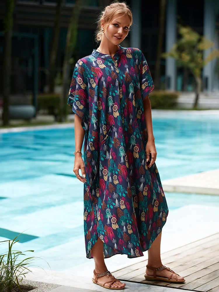 Cover-ups Kaftan Beach Print SnakeSkin Swimsuit Cover Up Kimono Plage Beach Robe Femme Long Dress Sarong Dress Beachwear