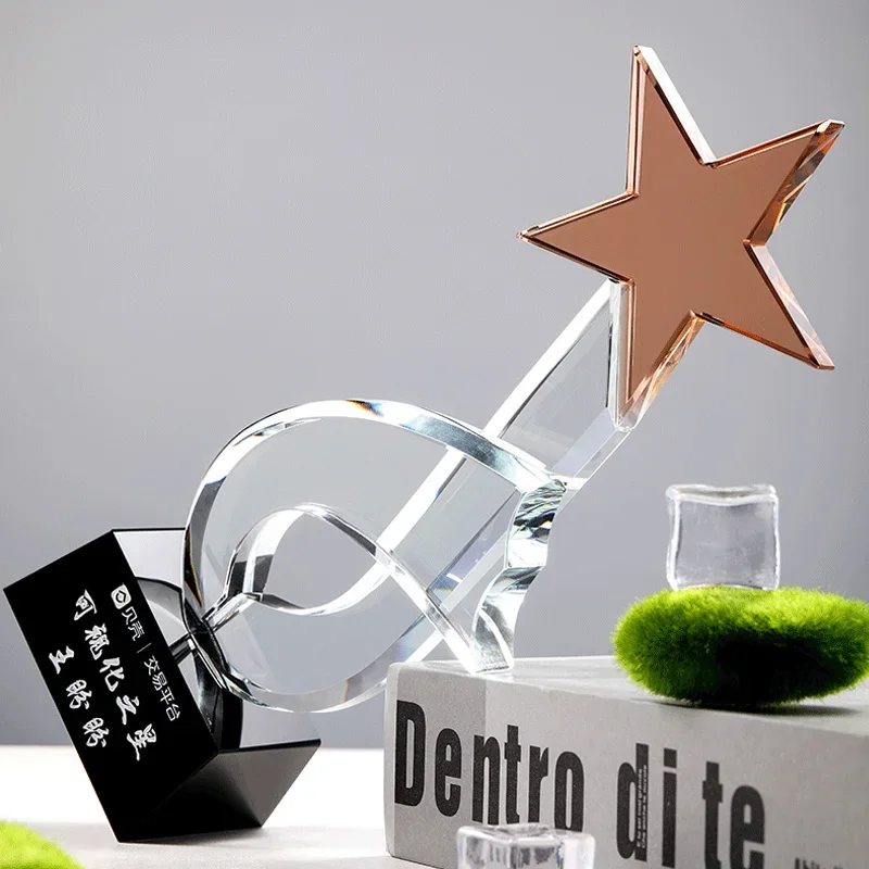 Customized Crystal Trophy of Five-Pointed Star, Simple and Beautiful, Excellent Staff's annual Meeting Award, Home Decor, 1pc