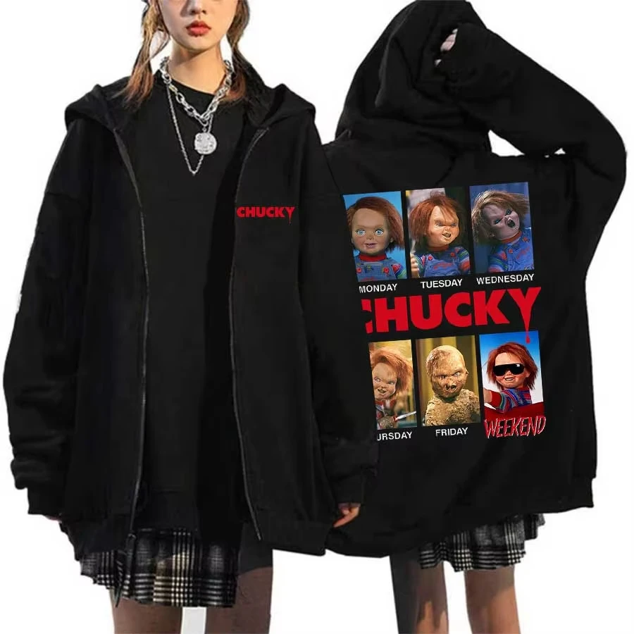 Chucky Kapuzenpullover mit Reißverschluss und Aufdruck für den Alltag, Unisex, Fan-Zipper-Hoodie Geeignet für Outdoor-Reisen