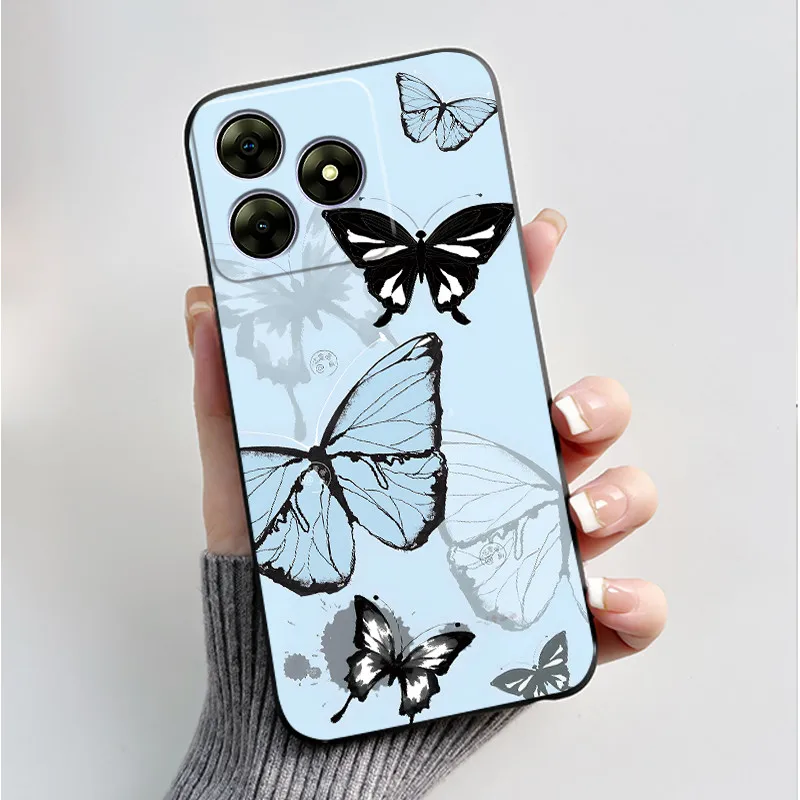 Cute Flower Cartoon Printed Soft Silicone Phone Case — Black Shell Cover