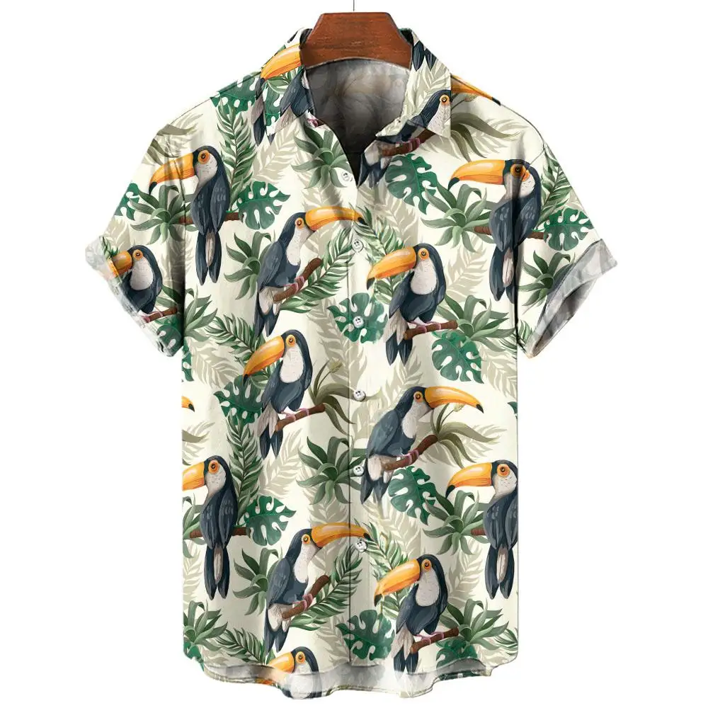 Description Picture 6 of itemMen's Casual Shirts Parrot 3d Print Shirts Men Fashion Hawaiian Shirt Beach Blouses Short Sleeve Blouse Vocation Lapel Shirt Boy