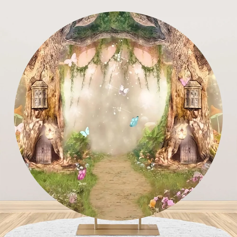 

Round Backdrop Cover Enchanted Forest Birthday Decoration Girls Party Fairy Garden Circle Photo Background for Photography Props