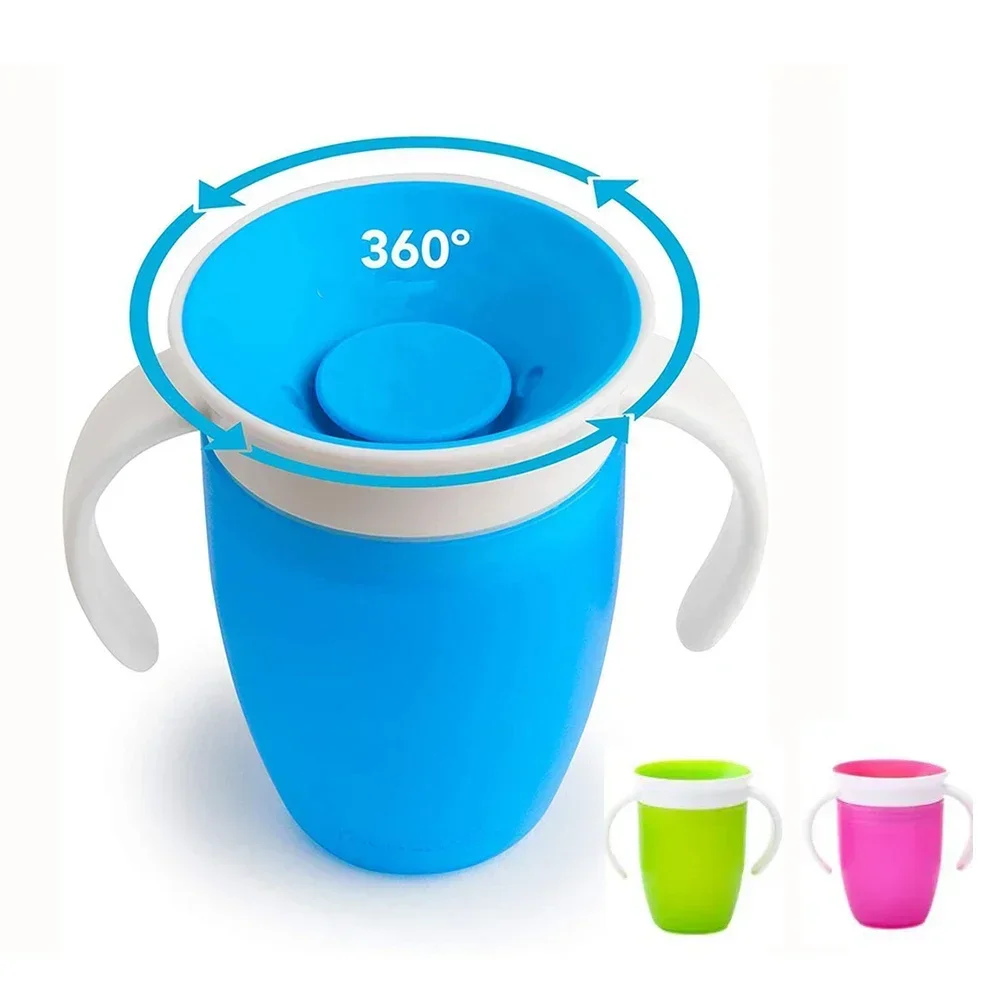 Baby Water Cups 360 Degrees Rotated Infants Water Cups Bottle Baby Learning Drinking Cup Double Handle Flip Lid Leakproof