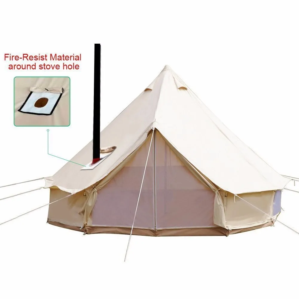 4-Season Waterproof Cotton Canvas Large Family Camp Beige Color Bell Tent  Hunting Wall Tent with Roof Stove Jack Hole - AliExpress