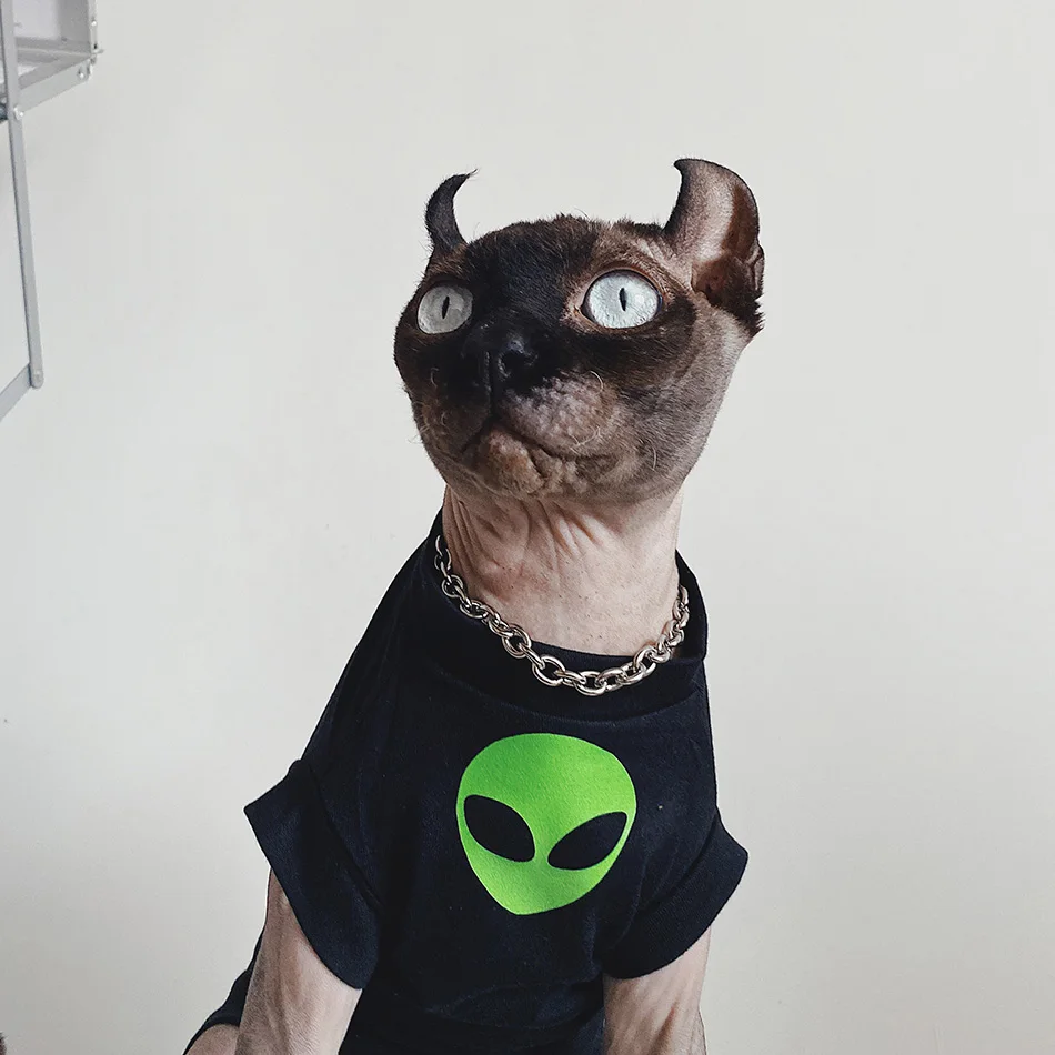 Alien Sphynx ubrania wiosna lato T Shirt bezwłosy ubrania dla kota bawełniana kamizelka dla sfinksa kot Ourfits wiosna letnie ubranie dla psa kostium