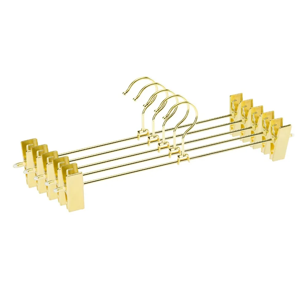 

Gold Metal Heavy Duty Pants Skirt Slack Hangers, Trousers Hanger with Clips Hanger Rack Swivel Hook (12pcs/Lot)