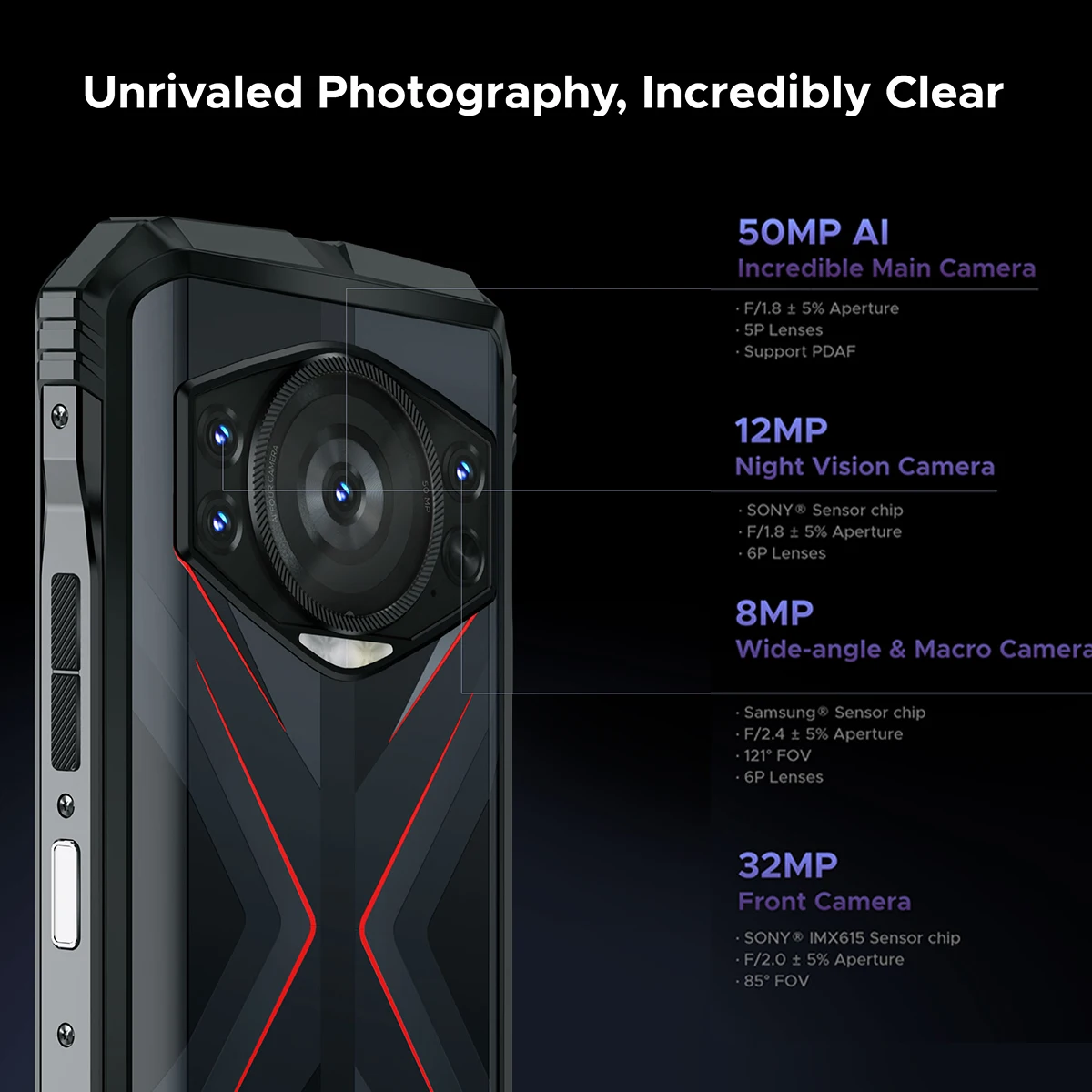 DOOGEE S118 Plus – Smartphone Robuste 4G, Batterie 10800 MAh, Helio G100, 32 Go RAM + 512 Go ROM, écran 6,58" FHD+, Triple Caméra 50MP, Vision Nocturne, Android 14, NFC, Noir