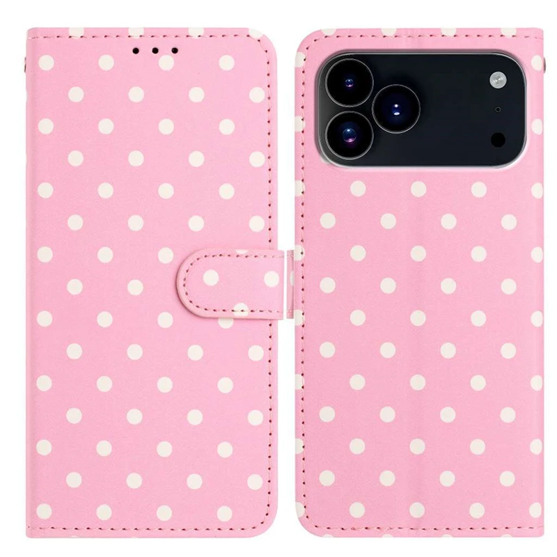 Luxury Leather Flip Wallet Card Case with Wave Dot Pattern - Elegant Phone Cover