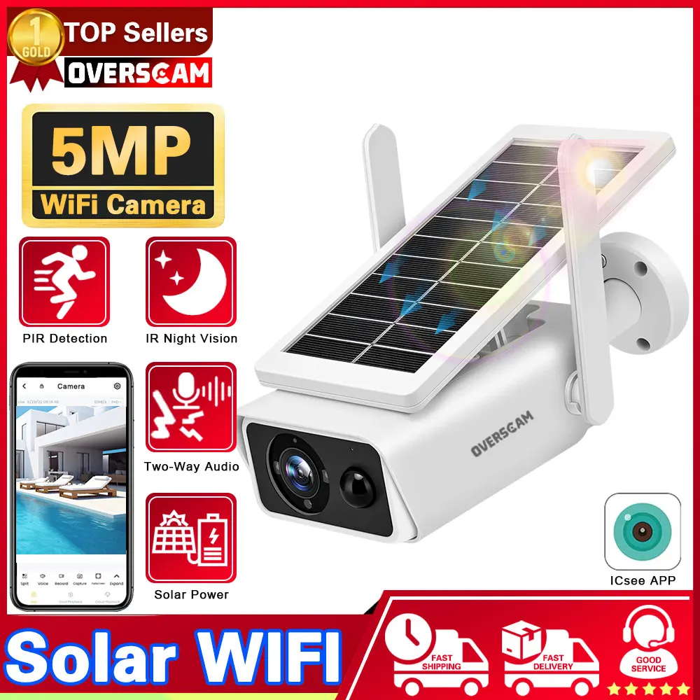 

ICsee Solar Wifi Camera Outdoor 5MP Video AI Human Detection Two Way Audio Surveillance Security CCTV IP Camera with Solar Panel