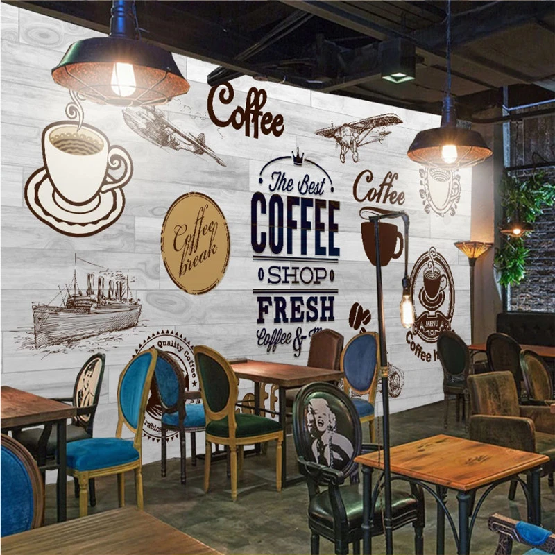 アメリカのコーヒーショップ産業装飾背景壁紙壁画新鮮なコーヒーテーマ壁紙 3d 壁布 壁紙 Aliexpress