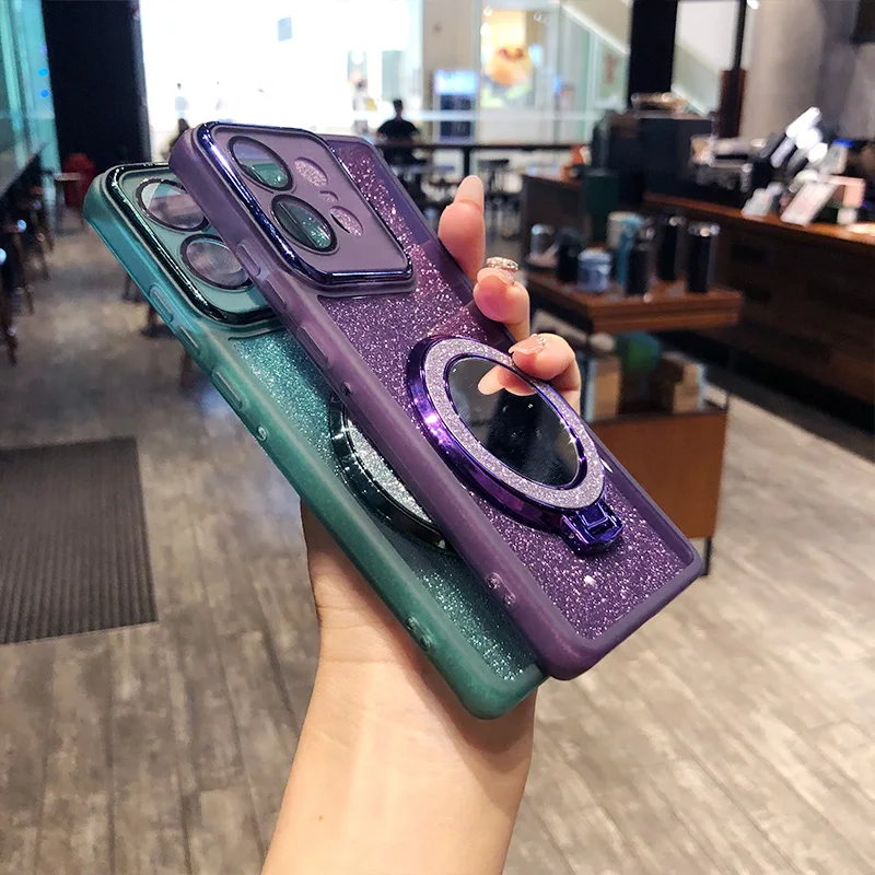 Glitter Magnetic Wireless Charging Mirror Soft Silicone Phone Cover