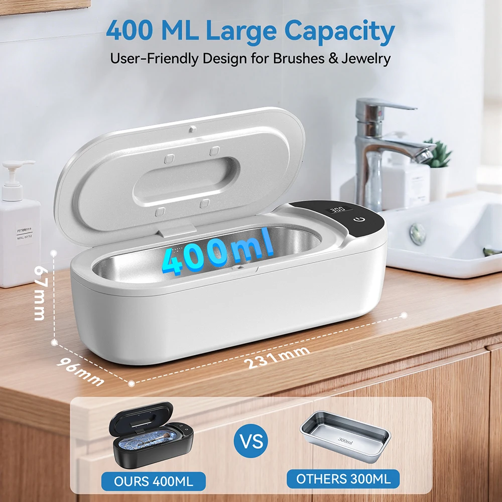 KUNPHY Ultrasonic Retainer Cleaner Machine 400ML 48kHz Dental Cleaning Pod with UV Digital Timer Dual Cleaning Modes for Glasses 5