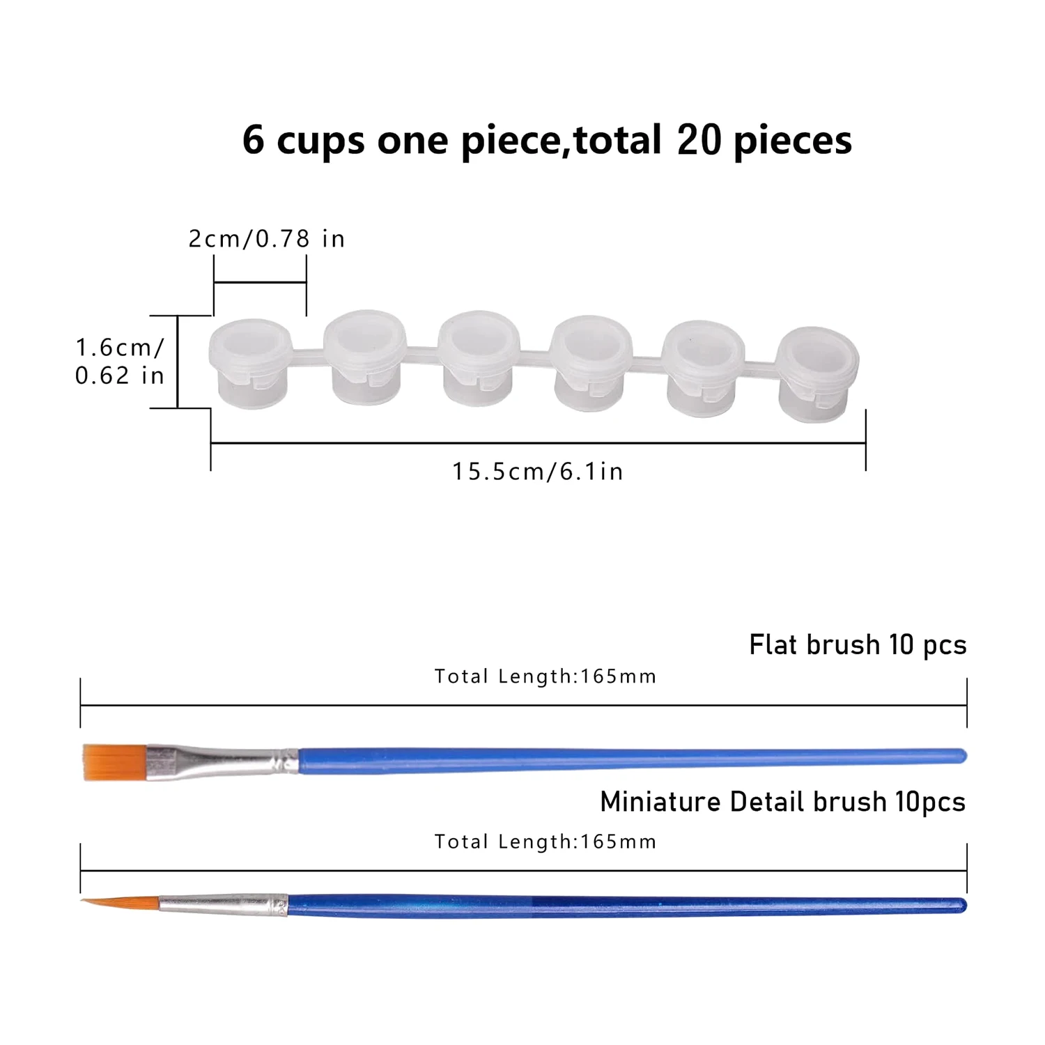 20 Strips 120 Pots Empty Paint Strips and 20 Pieces Paint Brushes Paint Cup Clear Plastic Storage Containers 3Ml/0.17Oz