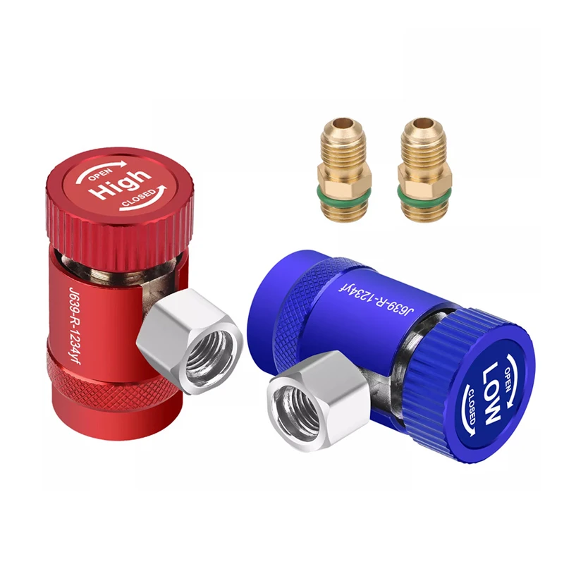 Refrigerant Quick Coupler Adapter Kit for Auto AC Systems - High/Low Side Connectors (2 Pack)