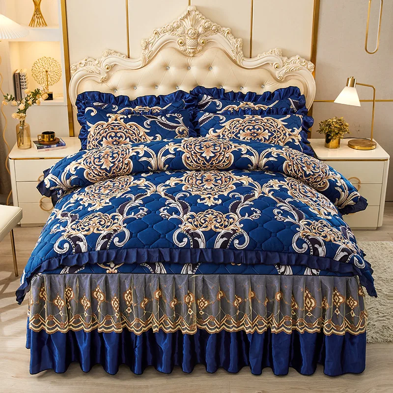 

4pcs Household Cotton Clip Thickened Plush Four Piece Set Minimalist Plush Four Piece Bed Skirt Set Winter Warm Bedding