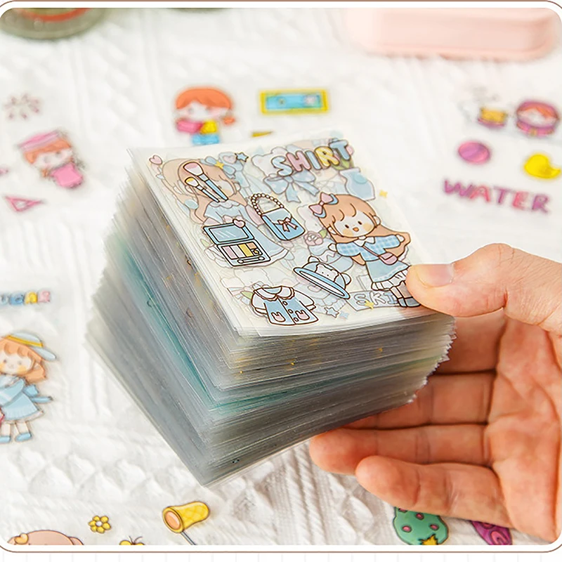 50pcs Waterproof PET Cartoon Cute Stickers Children Handbook Decoration Kawaii Stickers Korean Stationery Supplies cartoon stickers kawaii stickers decorative stickers