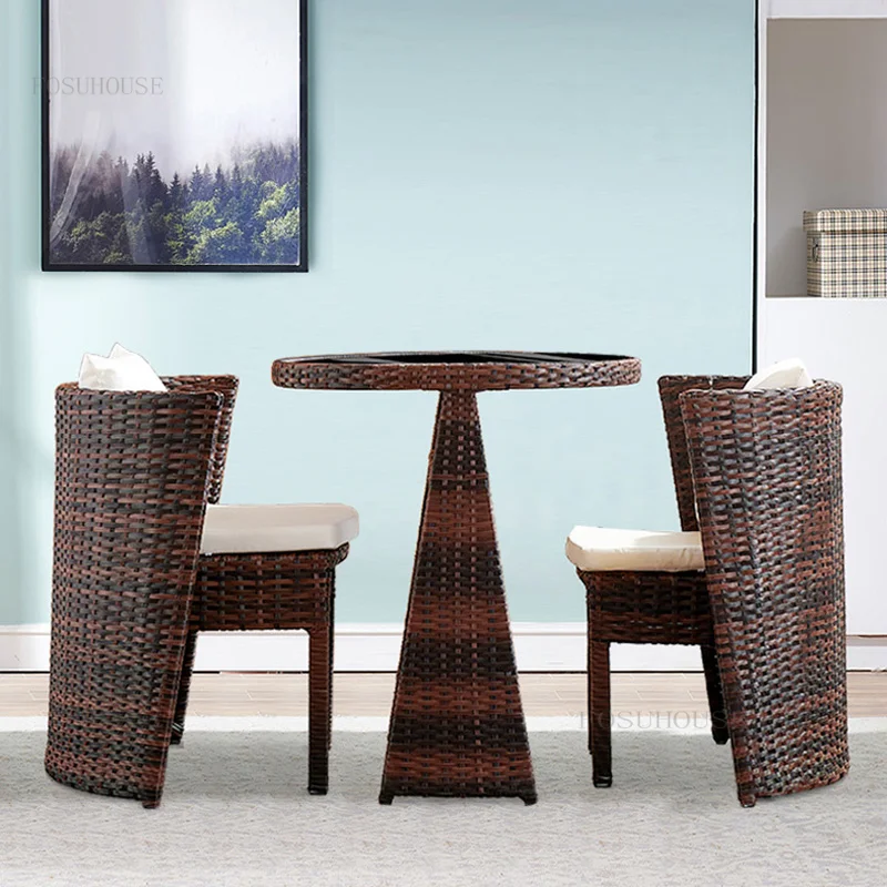 Rattan Balcony Garden Furniture Sets Modern Simple Outdoor Courtyard Back Chair Small Apartment Homestay Leisure Coffee Table