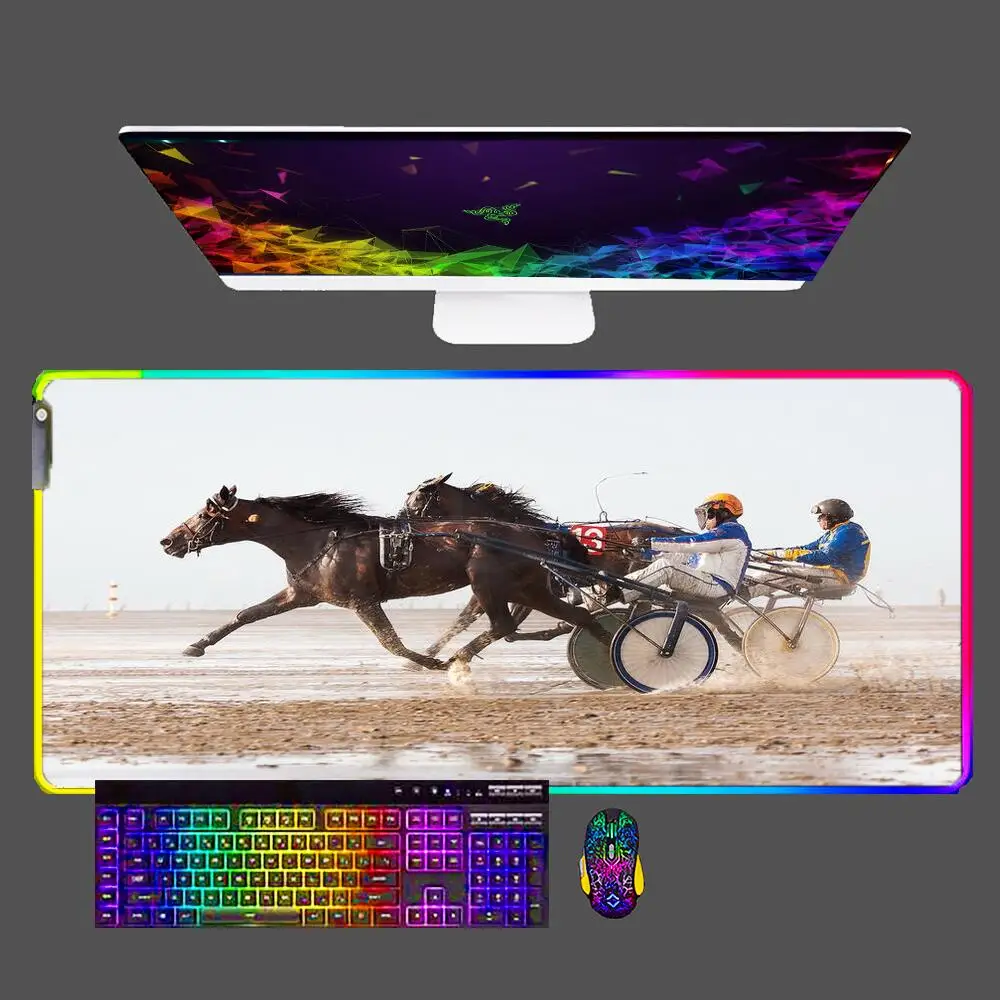 

Horse Racing RGB Mouse Pad Mini PC Gaming Accessories Gabinete Gamer LED Backlight Big Mousepad XXL Computer Keyboard Tablet Mat