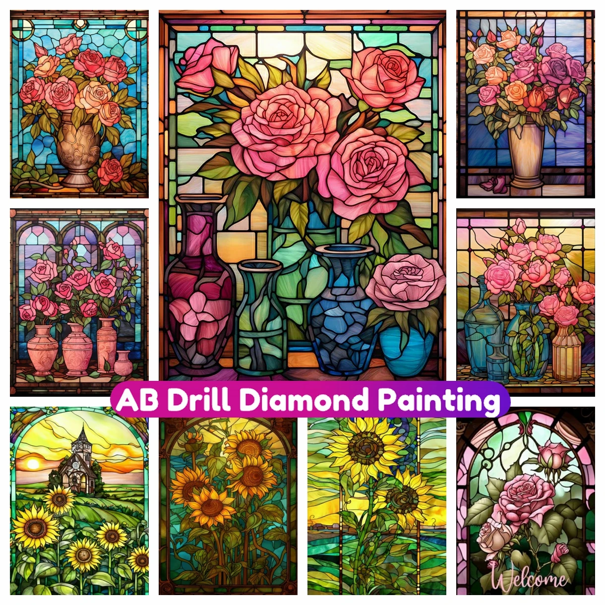 

Flower Diamond Painting New Sunflower Glass Puzzle Cross Stitch Kit Mosaic Embroidery 5D DIY Full AB Drill Rhinestone Home Decor