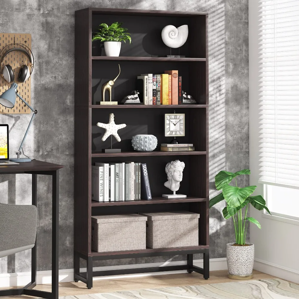

2024 New Large Bookcases Organizer with 5-Tier Storage Shelves, Heavy Duty Free-Standing Library Bookshelf Shelving Unit