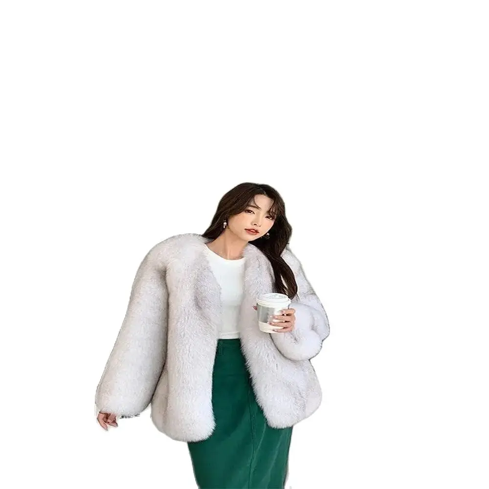 

Winter luxury fashion fur coat women's long V-neck simple thick environmental protection Mao Mao coat.